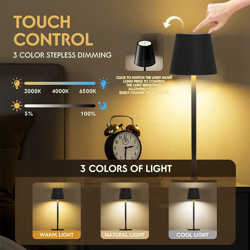 2025 New Rechargeable LED Desk Lamp Touch Control 3-Color Dimmable Table Light For Bedroom Living Room Bar Ambient Light Decor